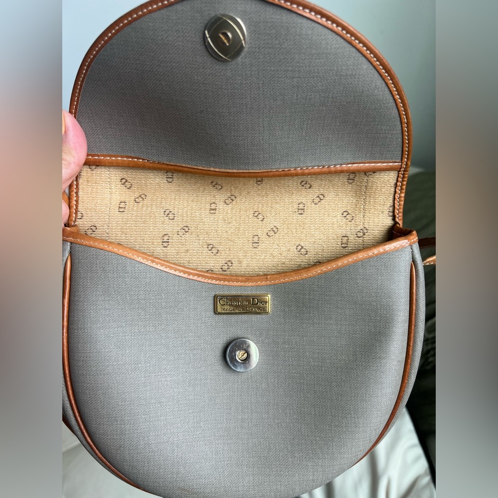 Christian Dior Gray Crossbody Bag with Brown Leather Trim EUC - Picture 14 of 15